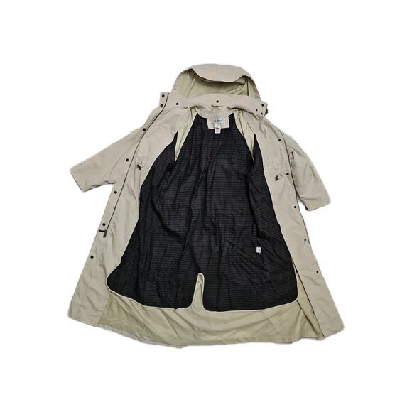 VINTAGE Womens L.L. Bean Duster Trench Coat Wool Liner Hood Beige Small Petite - Picture 2 of 8
